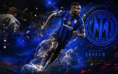 marcus thuram, inter milan, fanitaidetta, sininen musta abstrakti digitaalinen tausta, marcus thuram inter milan, luovaa taidetta, inter milan logo, marcus thuram internazionale, jalkapallo, fc internazionale
