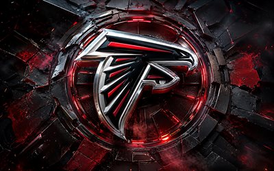 Atlanta Falcons metal logo, 4k, black red metal background, NFL, american football, Atlanta Falcons logo, Atlanta Falcons 3D logo, american football team, Atlanta Falcons