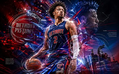 cade cunningham, 4k, fondo abstracto azul, pistones de detroit, nba, jugadores de baloncesto americanos, cade cunningham 4k, baloncesto, arte cade cunningham, logotipo de los detroit pistons, cade cunningham detroit pistons