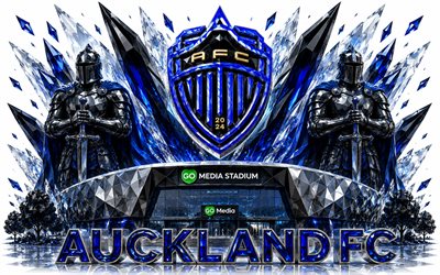 logotipo del auckland fc, 4k, club de fútbol australiano, fc auckland, arte de cristal, emblema del auckland fc, ir al estadio de medios, auckland, australia, fútbol americano, liga a, logotipo de auckland, los caballeros negros