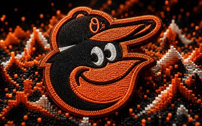 Baltimore Orioles fabric logo, 4k, black orange 3D background, MLB, baseball, Baltimore Orioles logo, Baltimore Orioles 3D logo, american baseball team, Baltimore Orioles