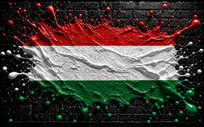 4k, علم المجر, مبدع, المجر ترسم علمها, جدار من الطوب الأسود, فن الطلاء, العلم المجري, بقع الطلاء, عمل فني, الرموز الوطنية المجرية, علم المجر ثلاثي الأبعاد, هنغاريا