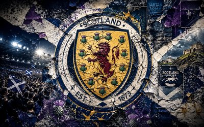 Scotland national football team logo, 4K, stone background, Scotland national football team, 2026 FIFA World Cup, mural art, football, Scotland, The Tartan Army, Scottish Football Association