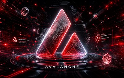 avalanche 3d  logo, 4k, punainen futuristinen tausta, avax, kryptovaluutat, avalanche metalli logo, tuotemerkit, avalanche kryptovaluutta, avalanche futuristinen logo, lohkoketju, avalanche logo, lumivyöry, avax logo