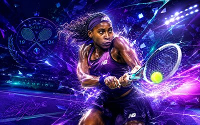 Coco Gauff, 4k, violet digital background, WTA, american tennis players, WTA Tour, Womens Tennis Association, tennis, Coco Gauff 4K