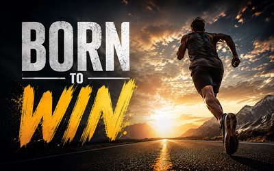 Born to win, 4k, runner, road, galaxy, popular short quotes, running man, Born to win concepts, inspiration, Born to win inspiration, creative, Born to win Art