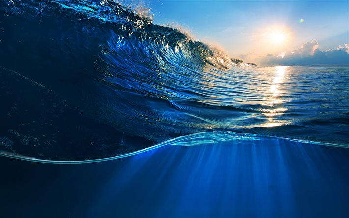 mar, agua, ondas, onda, embaixo da agua