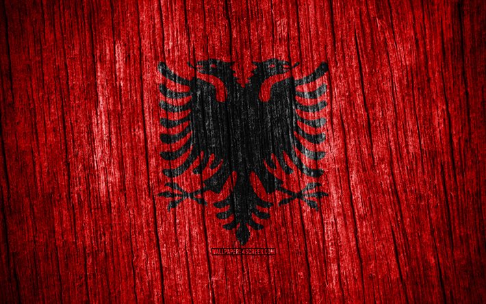 4, 알바니아의 국기, 4k, 알바니아의 날, 유럽, 나무 질감 깃발, 알바니아 국기, 알바니아 국가 상징, 유럽 국가, 알바니아