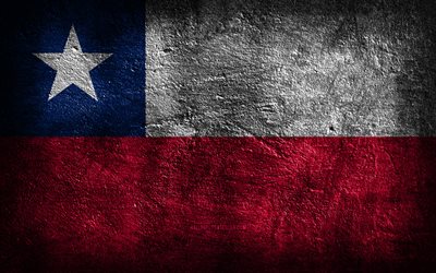 4k, 칠레 국기, 돌 질감, 칠레의 국기, 돌 배경, 그런지 아트, 칠레 국가 상징, 칠레