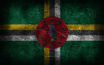 4k, Dominica flag, stone texture, Flag of Dominica, stone background, grunge art, Dominica national symbols, Dominica
