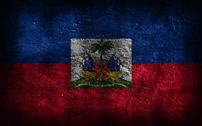 4k, ハイチの旗, 石の質感, 石の背景, グランジアート, ハイチの国家のシンボル, ハイチ