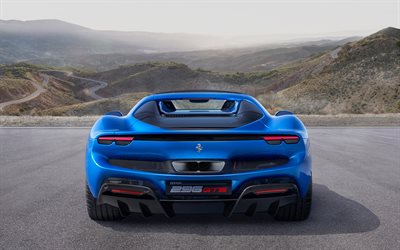 2023, ferrari 296 gts, näkymä takaa, ulkoa, sininen superauto, uusi sininen 296 gts, italialaiset superautot, ferrari