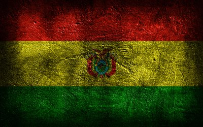 4k, bandera de bolivia, textura de piedra, fondo de piedra, bandera boliviana, arte grunge, símbolos nacionales bolivianos, bolivia