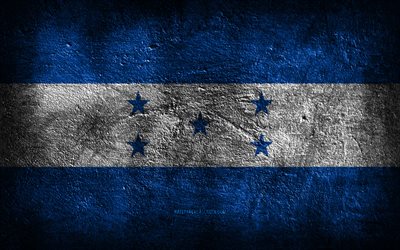 4k, Honduras flag, stone texture, Flag of Honduras, stone background, grunge art, Honduras national symbols, Honduras