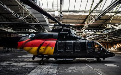 Bell 525, multipurpose helicopters, civil aviation, black helicopter, aviation, Bell, pictures with helicopter, hangar with helicopter