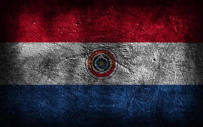 4k, le drapeau du paraguay, la texture de la pierre, la pierre de fond, le drapeau paraguayen, l art grunge, les symboles nationaux paraguayens, le paraguay