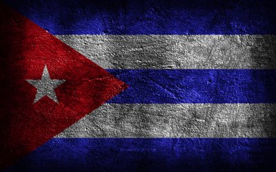 4k, キューバの旗, 石の質感, 石の背景, グランジアート, キューバの国家シンボル, キューバ