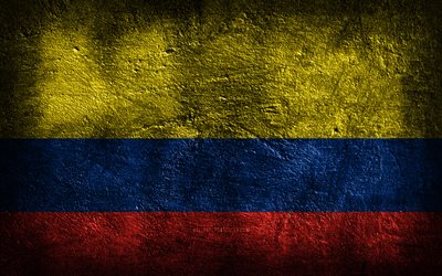 4k, コロンビアの旗, 石の質感, 石の背景, グランジアート, コロンビアの国家シンボル, コロンビア