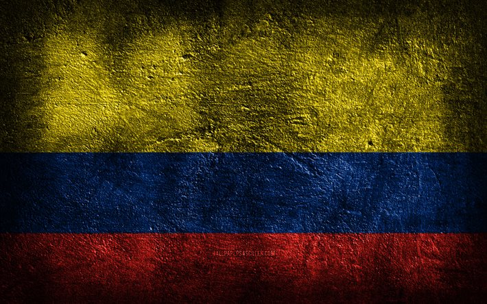 4k, kolumbian lippu, kivirakenne, kivi tausta, grunge-taide, kolumbian kansalliset symbolit, kolumbia