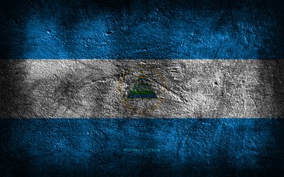 4k, bandiera del nicaragua, struttura di pietra, sfondo di pietra, arte del grunge, simboli nazionali del nicaragua, nicaragua