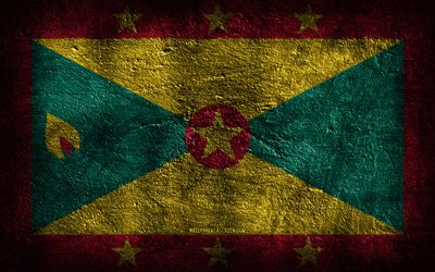 4k, Grenada flag, stone texture, Flag of Grenada, stone background, grunge art, Grenada national symbols, Grenada
