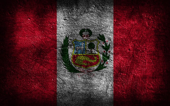 4k, علم بيرو, نسيج الحجر, الحجر الخلفية, فن الجرونج, الرموز الوطنية البيروفية, بيرو