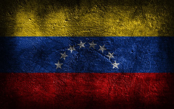 4k, venezuelan lippu, kivirakenne, kivi tausta, grunge-taide, venezuelan kansallissymbolit, venezuela