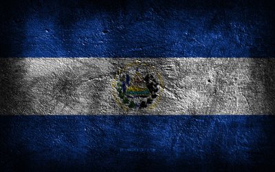 4k, علم السلفادور, نسيج الحجر, الحجر الخلفية, فن الجرونج, رموز السلفادور الوطنية, السلفادور