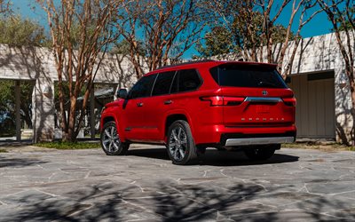4k, Toyota Sequoia, back view, 2023 cars, luxury cars, SUVs, Red Toyota Sequoia, 2023 Toyota Sequoia, korean cars, Toyota