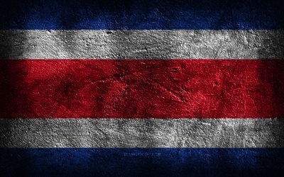 4k, Costa Rica flag, stone texture, Flag of Costa Rica, stone background, grunge art, Costa Rica national symbols, Costa Rica