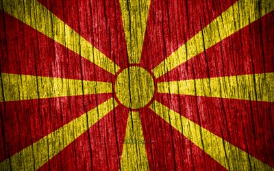4K, Flag of North Macedonia, Day of North Macedonia, Europe, wooden texture flags, Macedonian flag, Macedonian national symbols, European countries, North Macedonia flag, North Macedonia