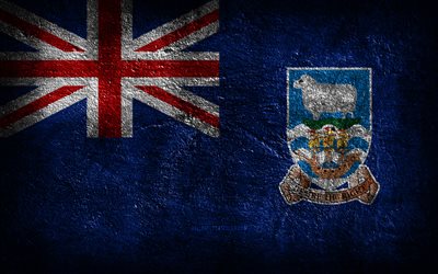 4k, Falkland Islands flag, stone texture, Flag of Falkland Islands, stone background, grunge art, Falkland Islands national symbols, Falkland Islands