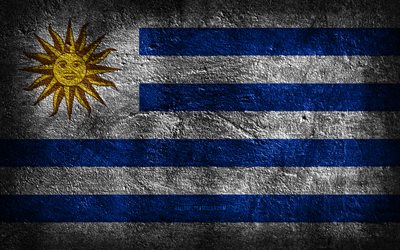 4k, le drapeau de l uruguay, la texture de la pierre, la pierre de fond, le drapeau uruguayen, l art grunge, les symboles nationaux uruguayens, l uruguay