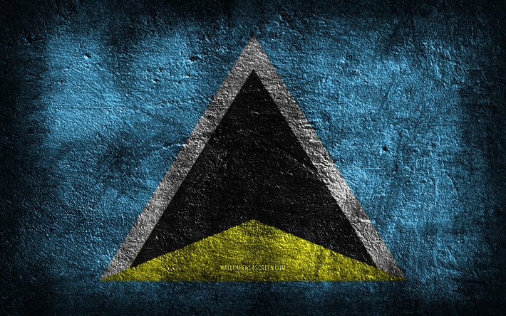 4k, Saint Lucia flag, stone texture, Flag of Saint Lucia, stone background, grunge art, Saint Lucia national symbols, Saint Lucia