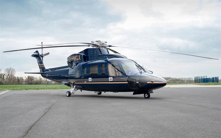 sikorsky s-76c, 4k, multipurpose helikoptrar, civil luftfart, blå helikopter, flyg, sikorsky, bilder med helikopter, s-76c, sikorsky aircraft