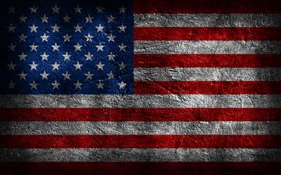 4k, USA flag, stone texture, Flag of USA, stone background, American flag, grunge art, American national symbols, USA