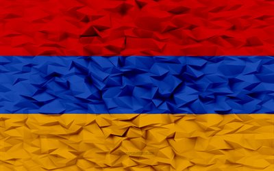 bandera de armenia, 4k, fondo de polígono 3d, textura de polígono 3d, bandera armenia, bandera de armenia 3d, símbolos nacionales armenios, arte 3d, armenia