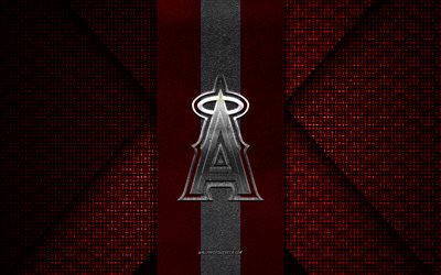 Los Angeles Angels, MLB, red black knitted texture, Los Angeles Angels logo, American baseball club, Los Angeles Angels emblem, baseball, California, USA