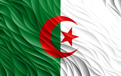 4k, 알제리 국기, 물결 모양의 3d 플래그, 아프리카 국가, 알제리의 국기, 알제리의 날, 3d 파도, 알제리 국가 상징, 알제리