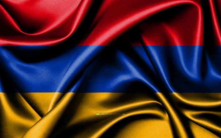armenian lippu, 4k, aasian maat, kangasliput, armenian päivä, aaltoilevat silkkiliput, eurooppa, armenian kansalliset symbolit, armenia