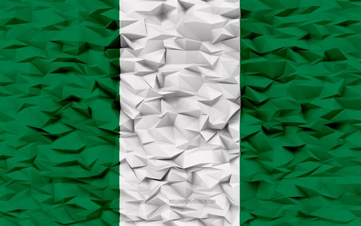 bandeira da nigéria, 4k, 3d polígono de fundo, nigéria bandeira, 3d textura de polígono, bandeira nigeriana, 3d nigéria bandeira, nigéria símbolos nacionais, arte 3d, nigéria
