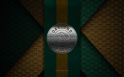 Oakland Athletics, MLB, green yellow knitted texture, Oakland Athletics logo, American baseball club, Oakland Athletics emblem, baseball, California, USA