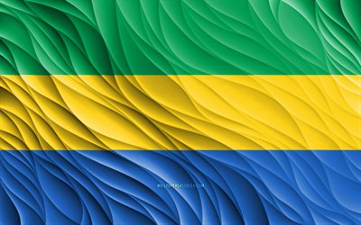 4k, bandera de gabón, banderas 3d onduladas, países africanos, día de gabón, ondas 3d, símbolos nacionales de gabón, gabón