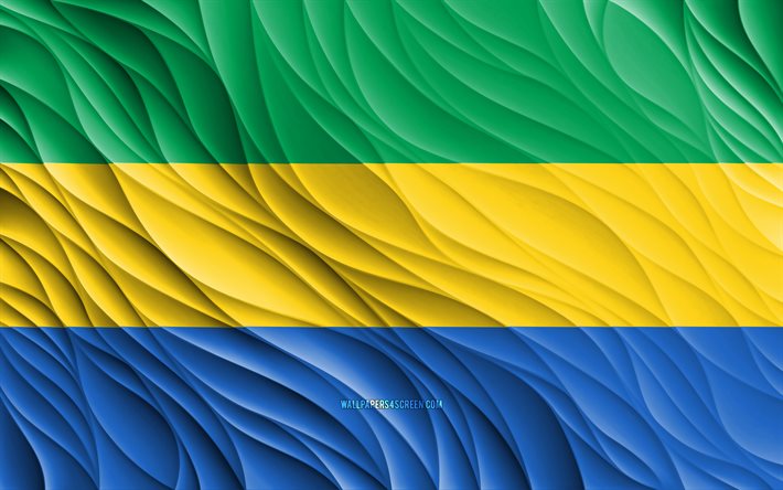 4k, Gabonese flag, wavy 3D flags, African countries, flag of Gabon, Day of Gabon, 3D waves, Gabonese national symbols, Gabon flag, Gabon