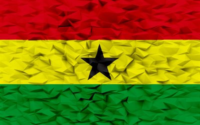 घाना का झंडा, 4k, 3 डी बहुभुज पृष्ठभूमि, 3डी बहुभुज बनावट, 3डी घाना का झंडा, घाना राष्ट्रीय प्रतीक, 3डी कला, घाना