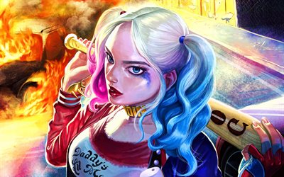 Harley Quinn, 4k, supervillainess, DC Comics, artwork, pictures with Harley Quinn, antiheroes, Doctor Harleen Frances Quinzel, Harley Quinn 4K