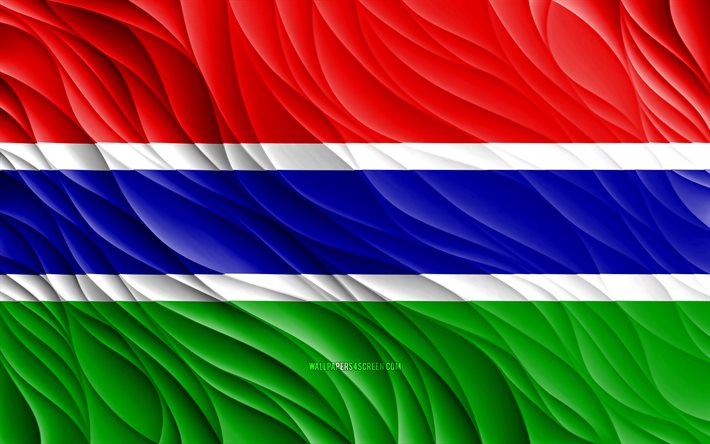 4k, gambiya bayrağı, dalgalı 3d bayraklar, afrika ülkeleri, gambiya günü, 3d dalgalar, gambiya ulusal sembolleri, gambiya