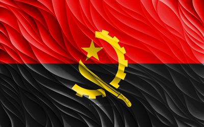 4k, Angolan flag, wavy 3D flags, African countries, flag of Angola, Day of Angola, 3D waves, Angolan national symbols, Angola flag, Angola