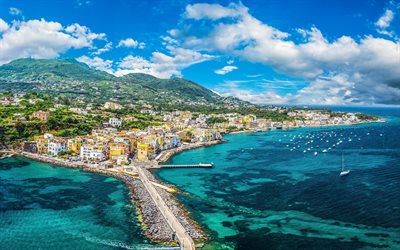 Ischia, volcanic island, Tyrrhenian Sea, summer, tourism, Ischia panorama, Gulf of Naples, coast, Italy