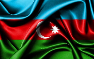 Azerbaijani flag, 4K, Asian countries, fabric flags, Day of Azerbaijan, flag of Azerbaijan, wavy silk flags, Azerbaijan flag, Asia, Azerbaijani national symbols, Azerbaijan